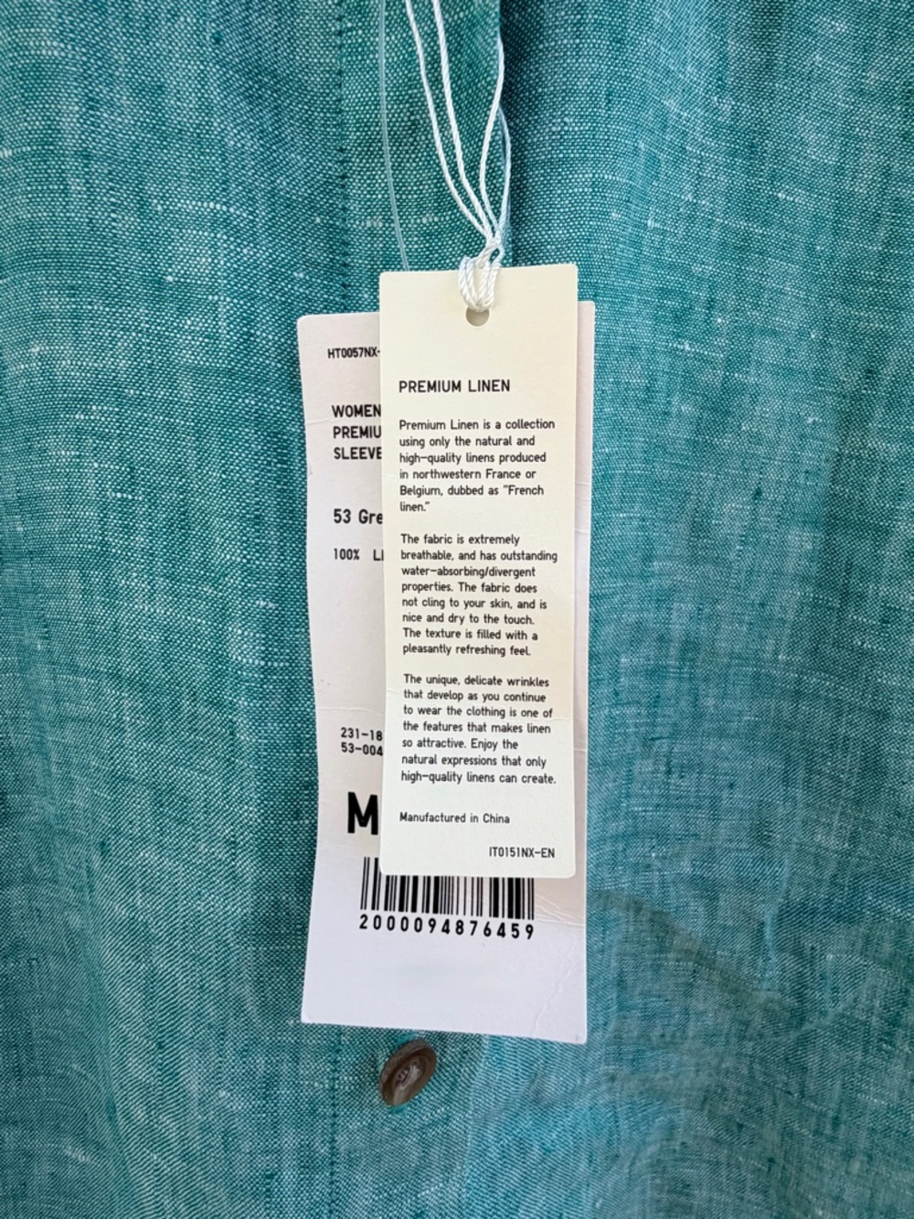 New Uniqlo Teal Sleeveless Button-Down Linen Shirt - Picture 4 of 8